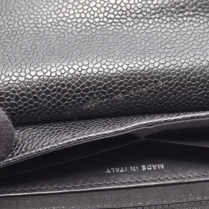 ハーフムーン ココマーク チェーンウォレット キャビアスキン ブラック シルバー金具 シャネル