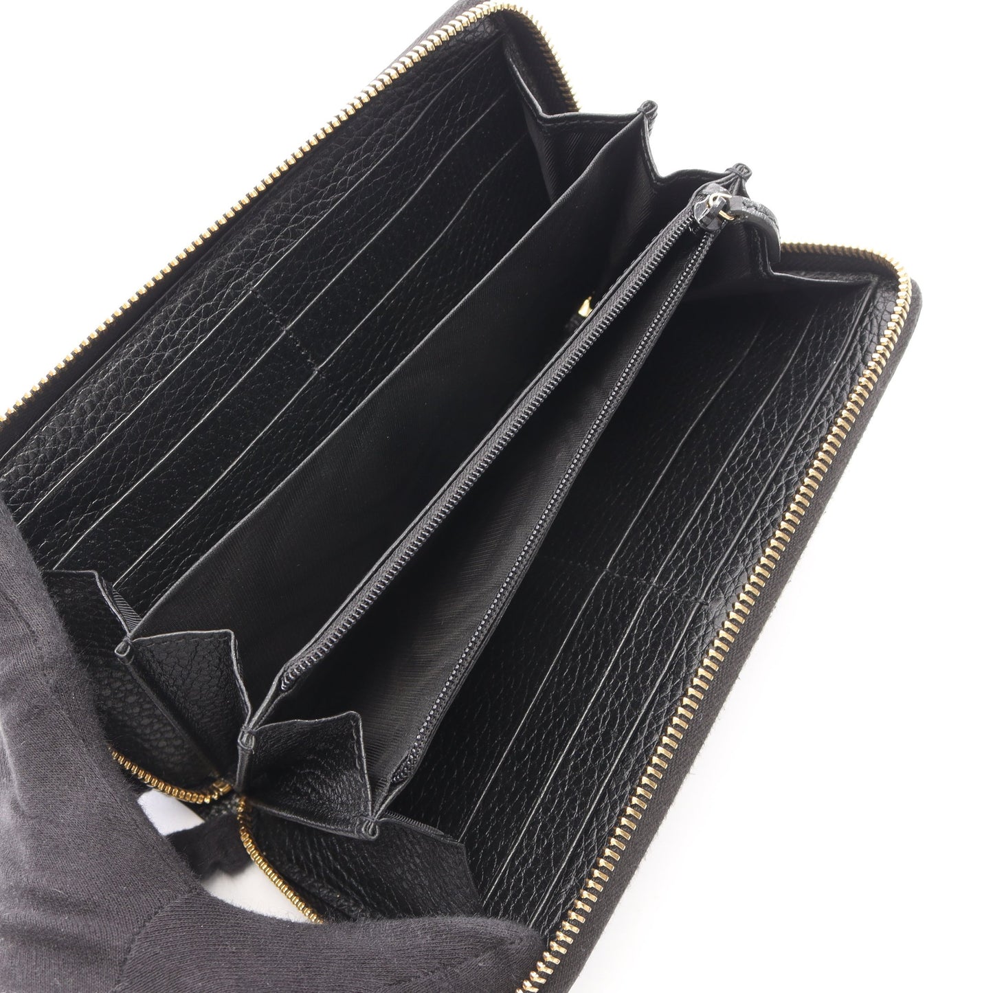 プチマーモント GGマーモント ラウンドファスナー長財布 PVC レザー ベージュ ブラック グッチ