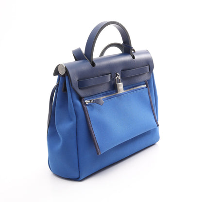 エールバッグジップPM ブルーフランス 2WAY ハンドバッグ トワルミリタリー ヴァッシュハンター ブルー シルバー金具 Z刻印 エルメス