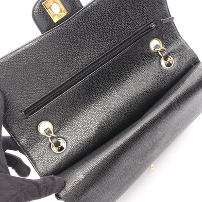 マトラッセ Wフラップ Wチェーンショルダーバッグ キャビアスキン ブラック ゴールド金具 シャネル