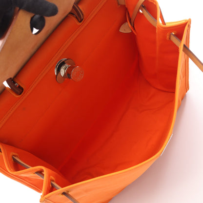 エールバッグジップMM フー ナチュラル ハンドバッグ トワルオフィシェ ヴァッシュハンター オレンジ ライトブラウン シルバー金具 □P刻印 エルメス