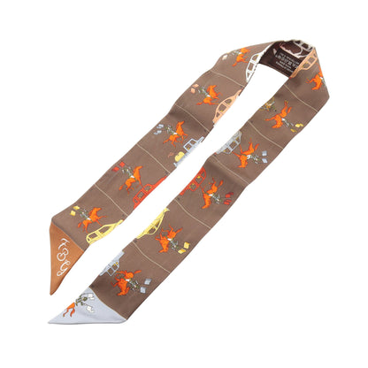 ツイリー HERMES PARADE リボン スカーフ シルク ブラウン マルチカラー エルメス