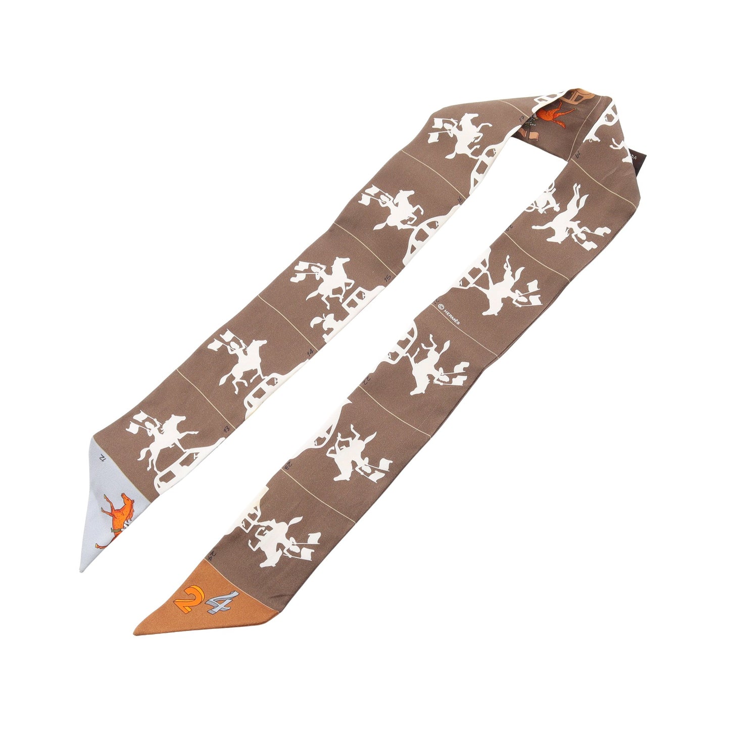 ツイリー HERMES PARADE リボン スカーフ シルク ブラウン マルチカラー エルメス