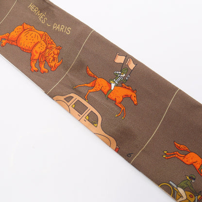 ツイリー HERMES PARADE リボン スカーフ シルク ブラウン マルチカラー エルメス