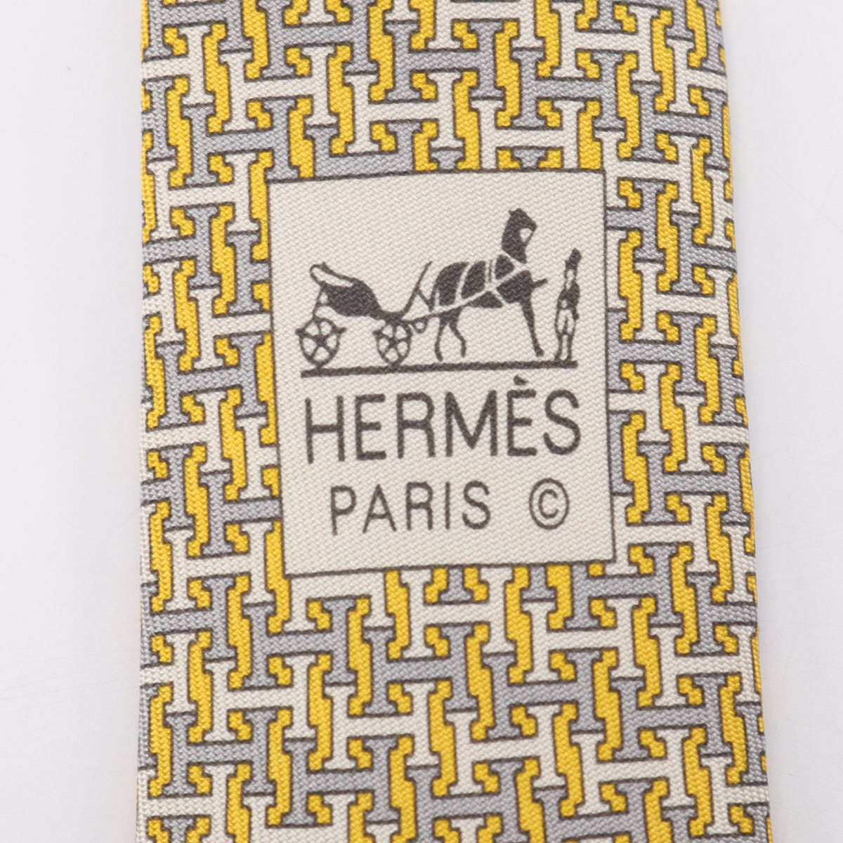 Hロゴ 総柄 ネクタイ シルク イエロー グレー ホワイト エルメス 財布・小物 HERMES