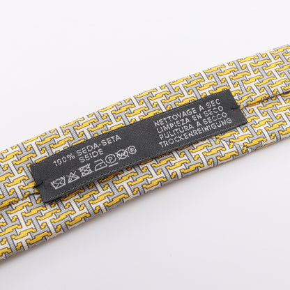 Hロゴ 総柄 ネクタイ シルク イエロー グレー ホワイト エルメス 財布・小物 HERMES