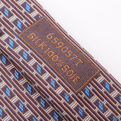 Hロゴ 総柄 ネクタイ シルク ボルドー アイボリー ブルー エルメス 財布・小物 HERMES