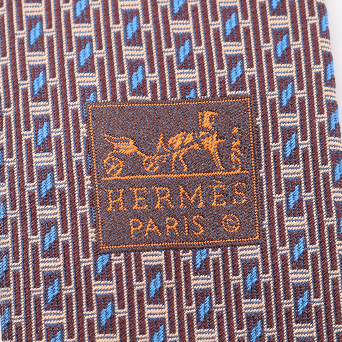 Hロゴ 総柄 ネクタイ シルク ボルドー アイボリー ブルー エルメス 財布・小物 HERMES