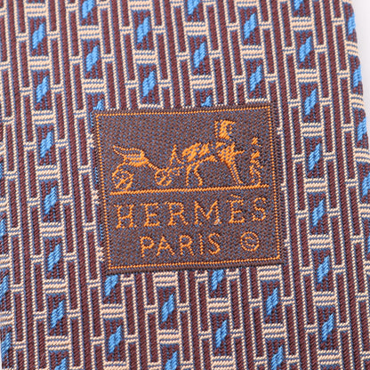 Hロゴ 総柄 ネクタイ シルク ボルドー アイボリー ブルー エルメス 財布・小物 HERMES