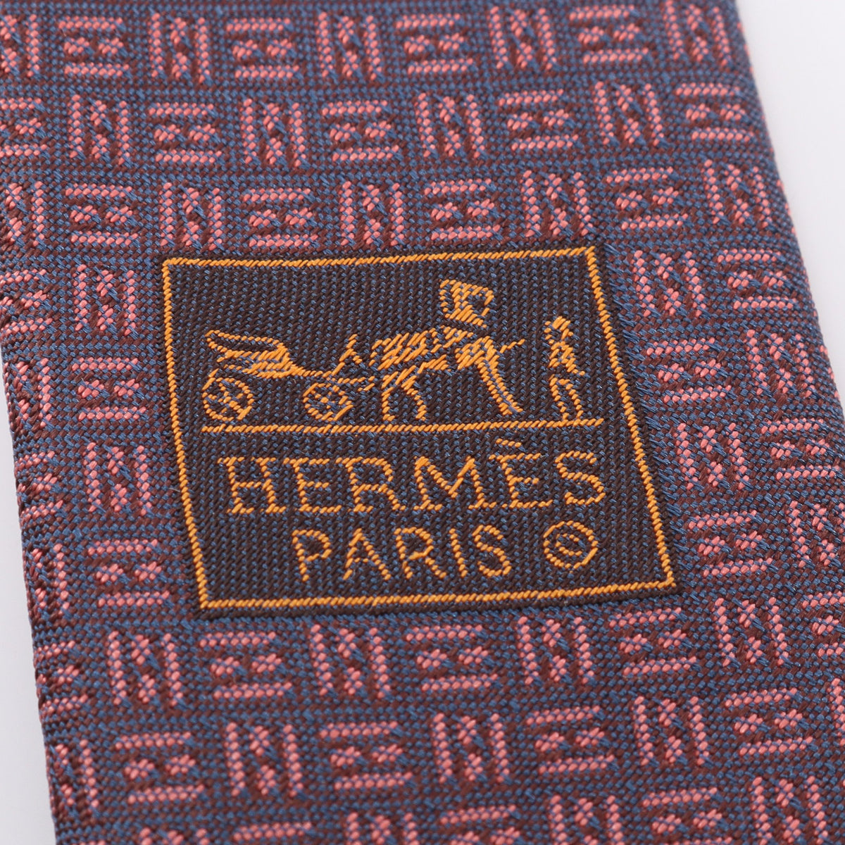 Hロゴ 総柄 ネクタイ シルク ネイビー ピンク エルメス 財布・小物 HERMES