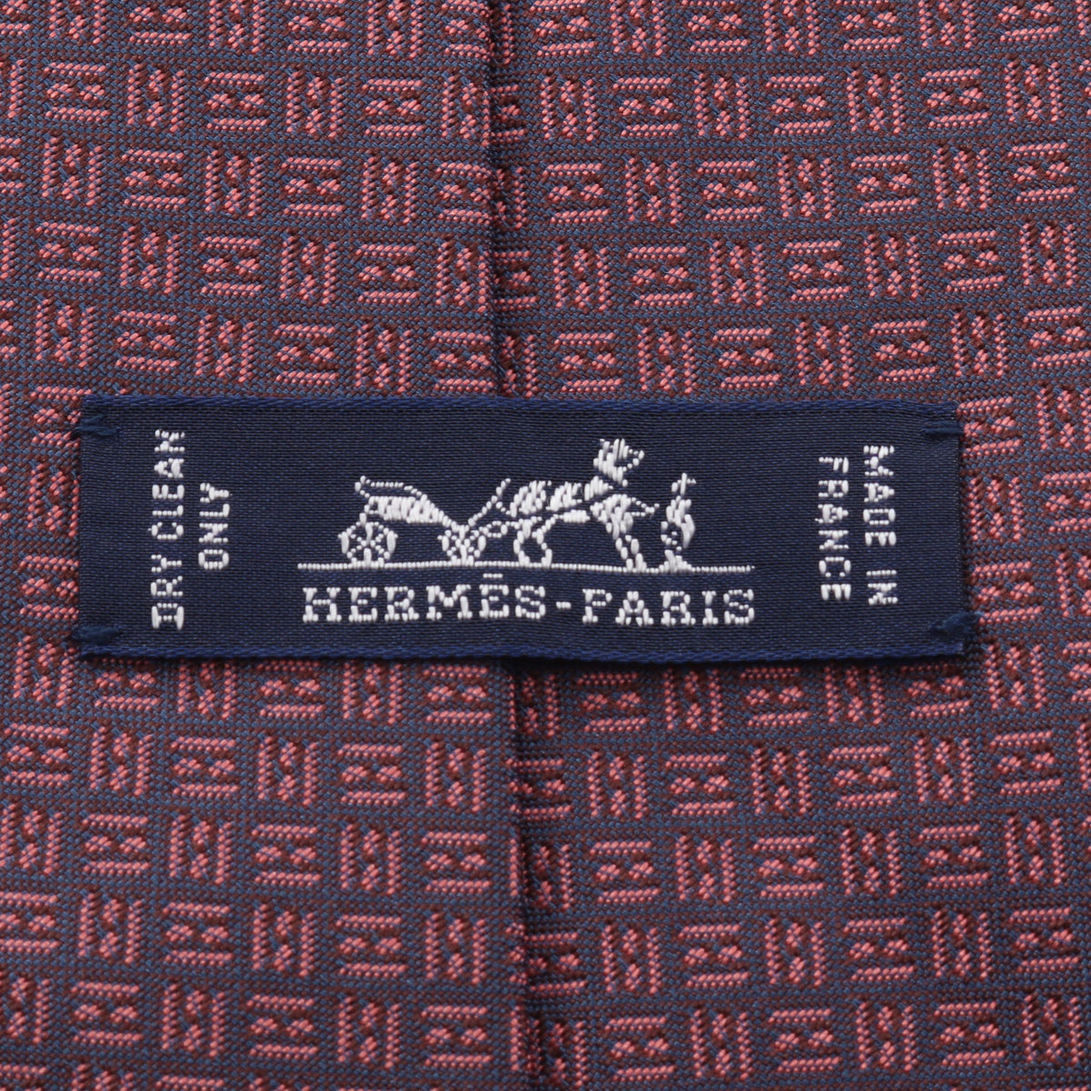 Hロゴ 総柄 ネクタイ シルク ネイビー ピンク エルメス 財布・小物 HERMES