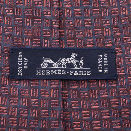 Hロゴ 総柄 ネクタイ シルク ネイビー ピンク エルメス 財布・小物 HERMES