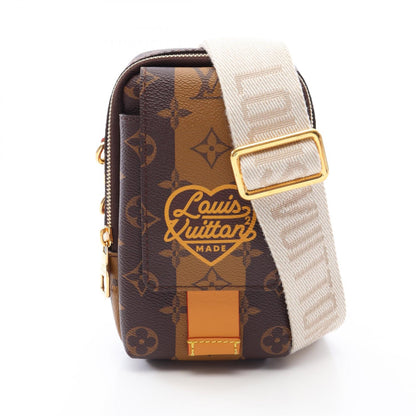 LOUIS VUITTON × NIGO ダブル フォンポーチ モノグラムストライプ ショルダーバッグ PVC レザー ブラウン ルイヴィトン