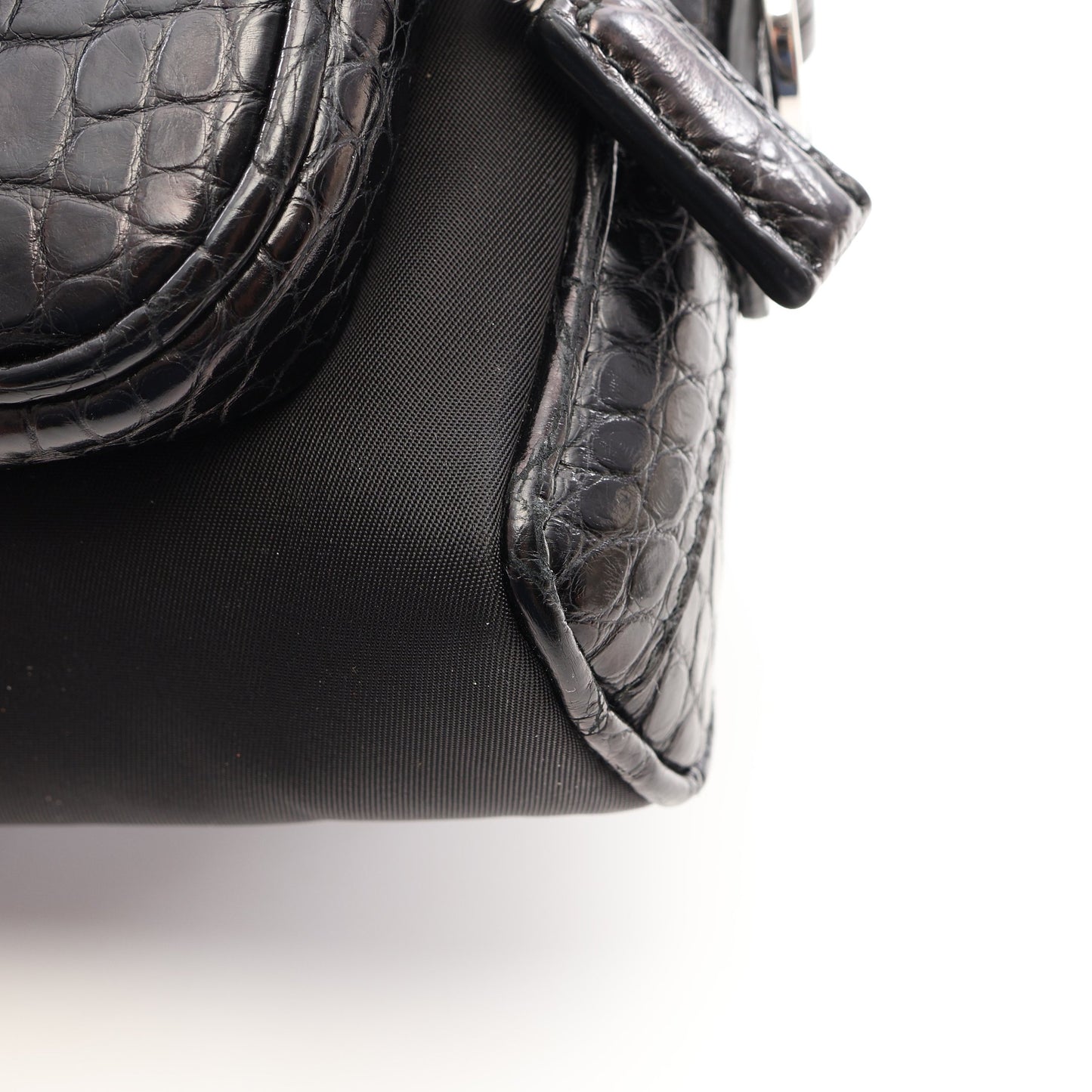 Re-Nylon クロコ型押し ショルダーバッグ ナイロン レザー ブラック プラダ