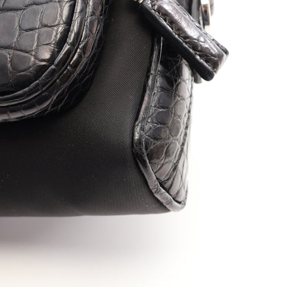 Re-Nylon クロコ型押し ショルダーバッグ ナイロン レザー ブラック プラダ