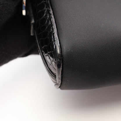 Re-Nylon クロコ型押し ショルダーバッグ ナイロン レザー ブラック プラダ
