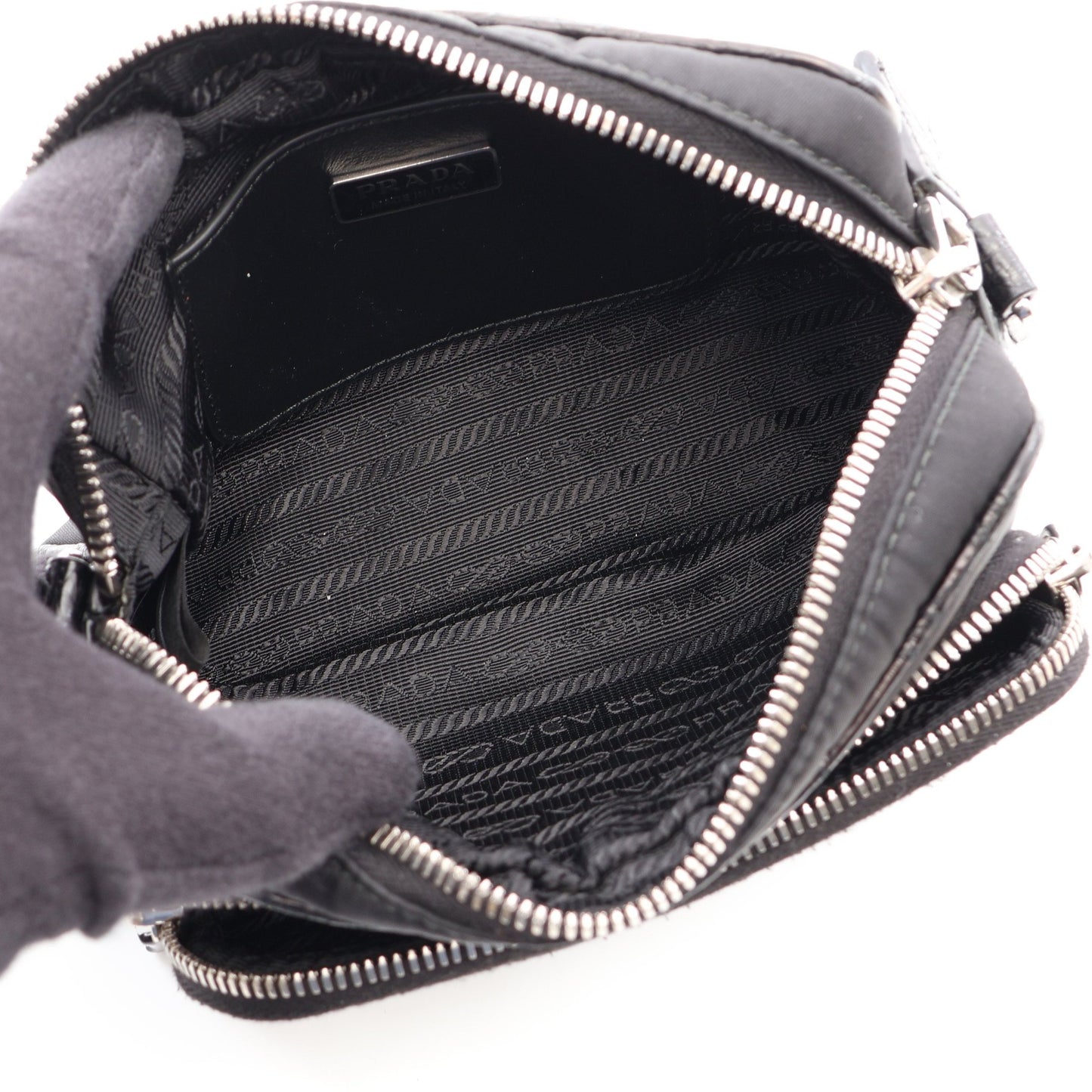 Re-Nylon クロコ型押し ショルダーバッグ ナイロン レザー ブラック プラダ