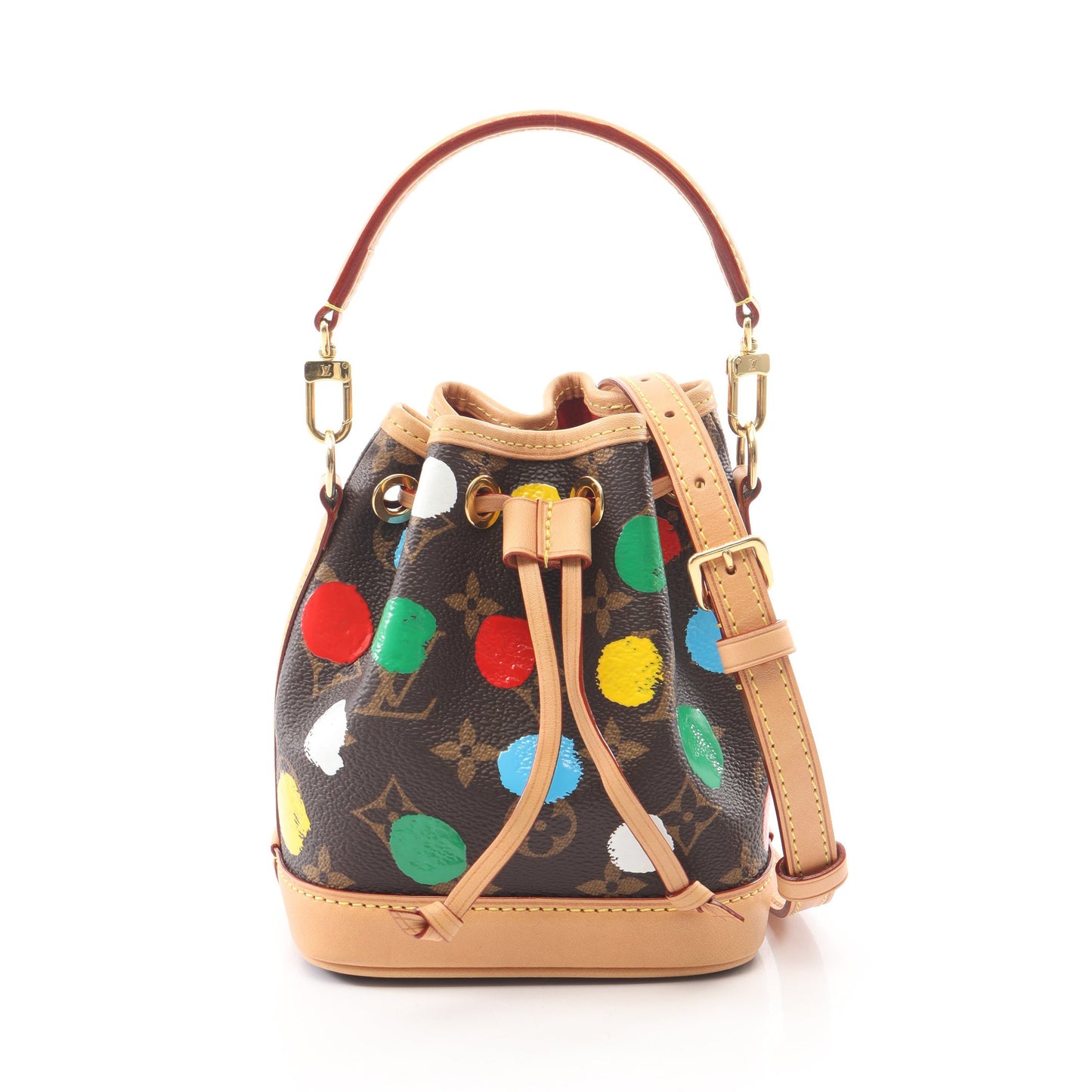 LV × YK ナノ ノエ モノグラムペインティッドドット 草間彌生 2WAY ハンドバッグ PVC レザー ブラウン マルチカラー ルイヴィトン