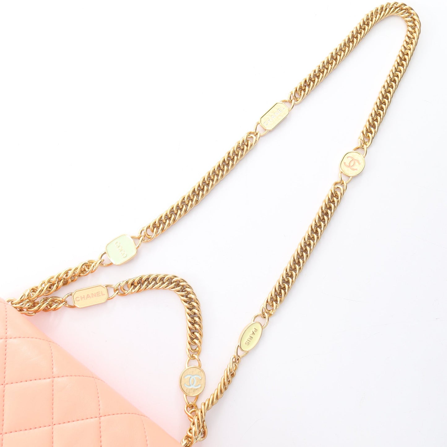 マトラッセ 2WAY チェーンショルダーバッグ ラムスキン コーラルオレンジ ゴールド金具 シャネル