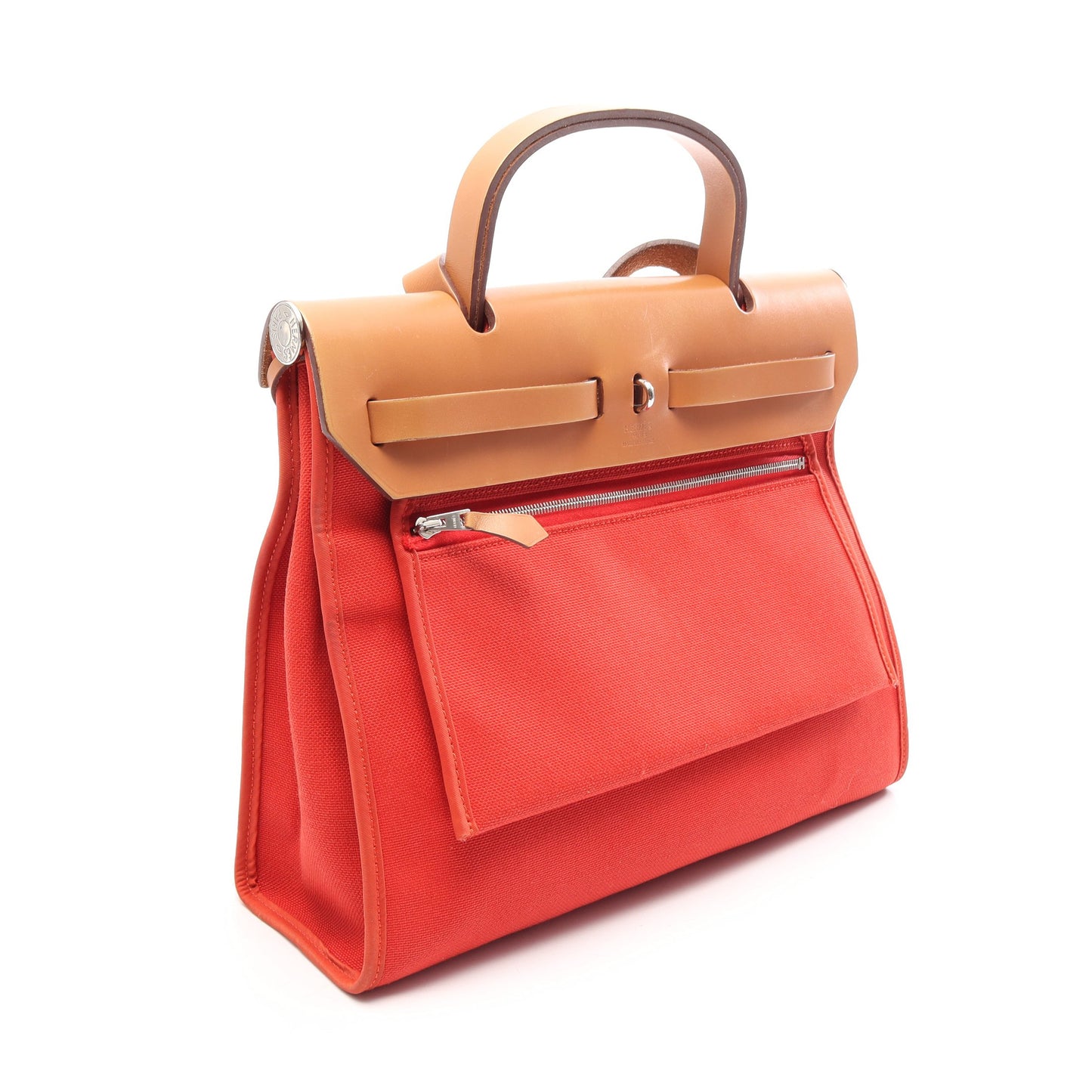 エールバッグジップPM テールバテュー ナチュラル 2WAY ハンドバッグ トワルミリタリー ヴァッシュハンター オレンジ ライトブラウン シルバー金具 X刻印 エルメス