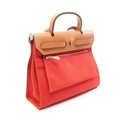 エールバッグジップPM テールバテュー ナチュラル 2WAY ハンドバッグ トワルミリタリー ヴァッシュハンター オレンジ ライトブラウン シルバー金具 X刻印 エルメス