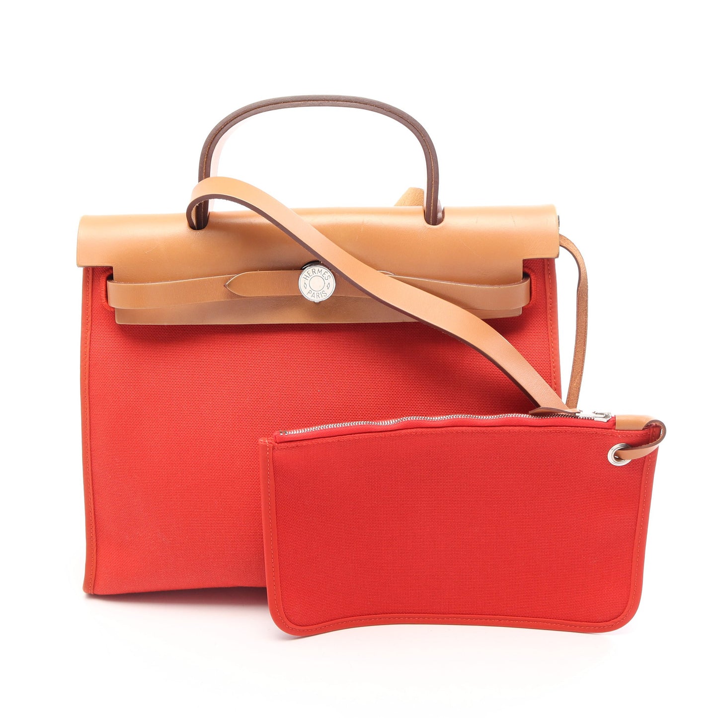 エールバッグジップPM テールバテュー ナチュラル 2WAY ハンドバッグ トワルミリタリー ヴァッシュハンター オレンジ ライトブラウン シルバー金具 X刻印 エルメス
