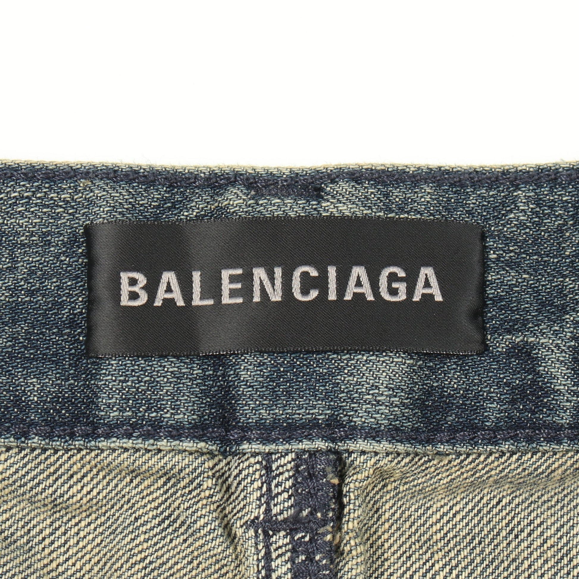 ゴデット ダメージ加工 デニムスカート コットン ネイビー バレンシアガ ボトムス BALENCIAGA