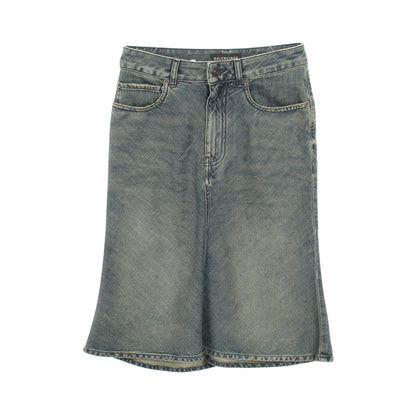 ゴデット ダメージ加工 デニムスカート コットン ネイビー バレンシアガ ボトムス BALENCIAGA