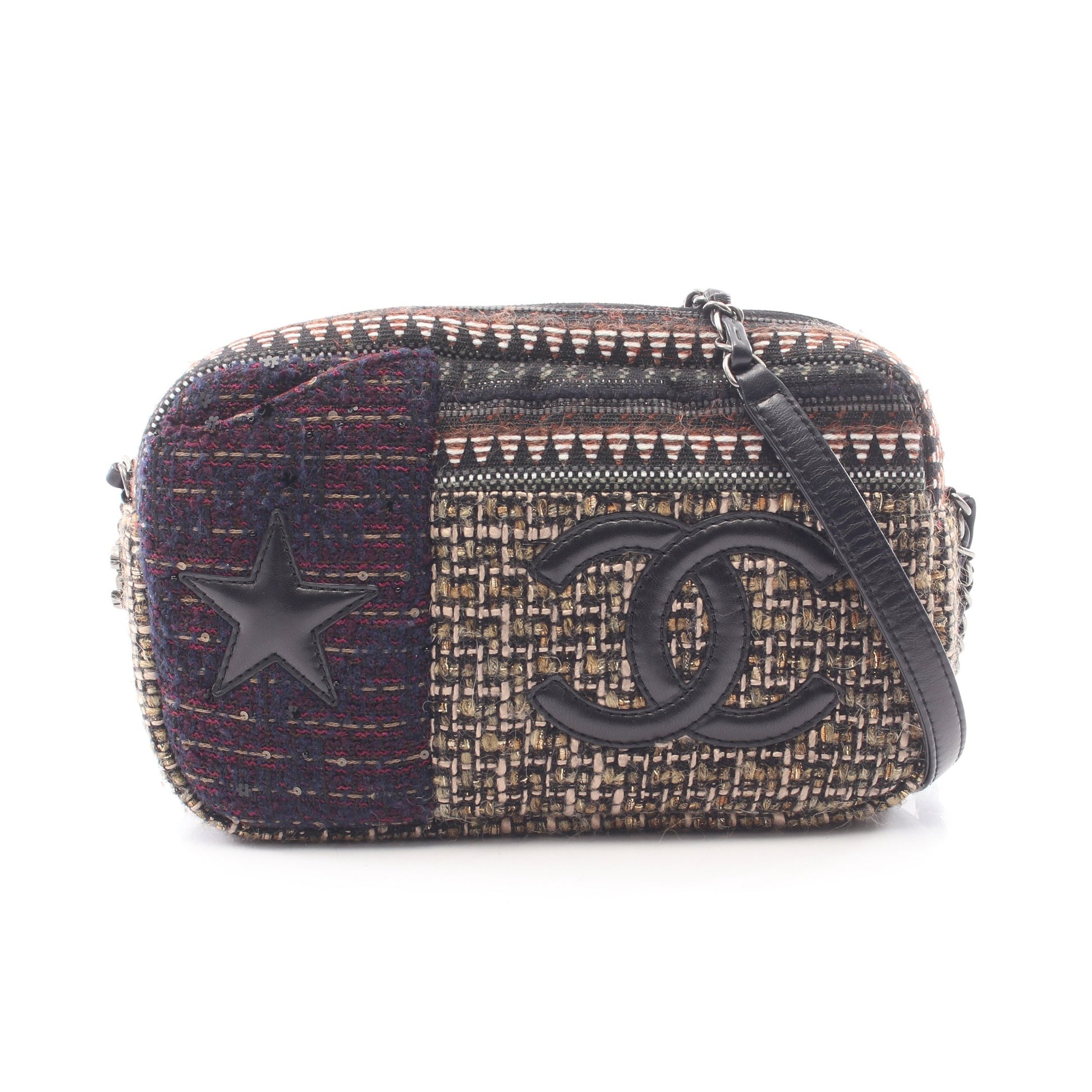 ココマーク チェーンショルダーバッグ ツイード レザー マルチカラー シルバー金具 シャネル バッグ CHANEL