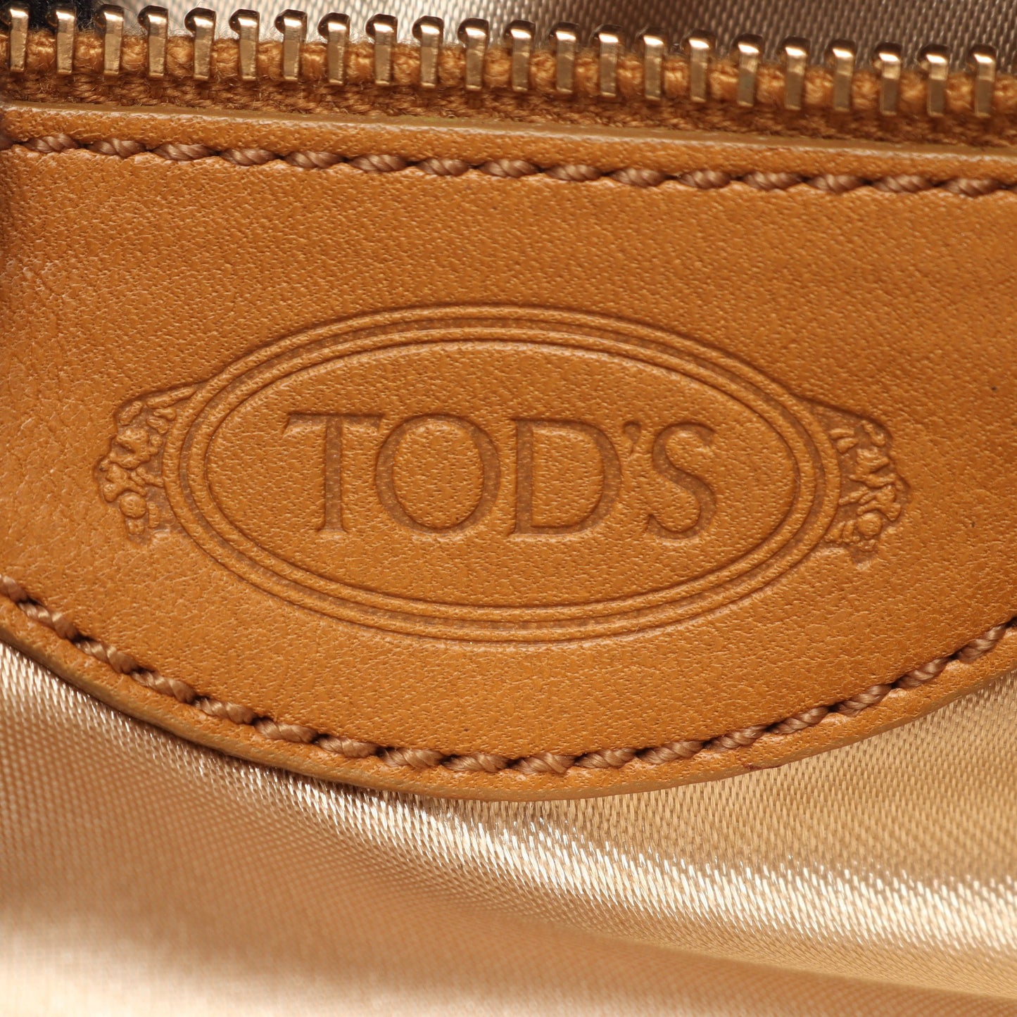 ハンドバッグ サテン レザー イエローブラウン ライトブラウン トッズ バッグ TOD'S