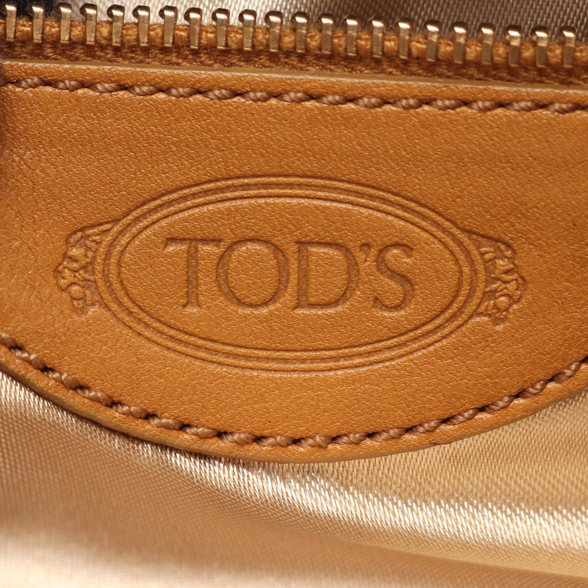 ハンドバッグ サテン レザー イエローブラウン ライトブラウン トッズ バッグ TOD'S