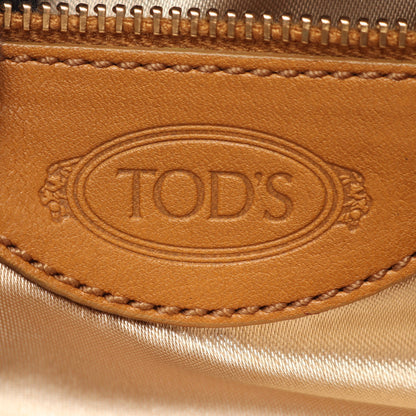 ハンドバッグ サテン レザー イエローブラウン ライトブラウン トッズ バッグ TOD'S