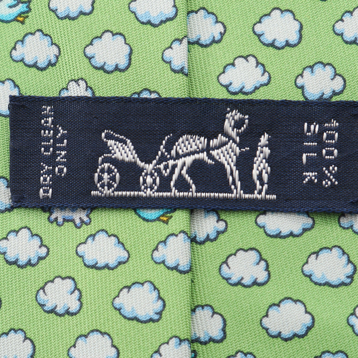 雲 羊 鳥 ネクタイ シルク ライトグリーン ホワイト マルチカラー エルメス 財布・小物 HERMES
