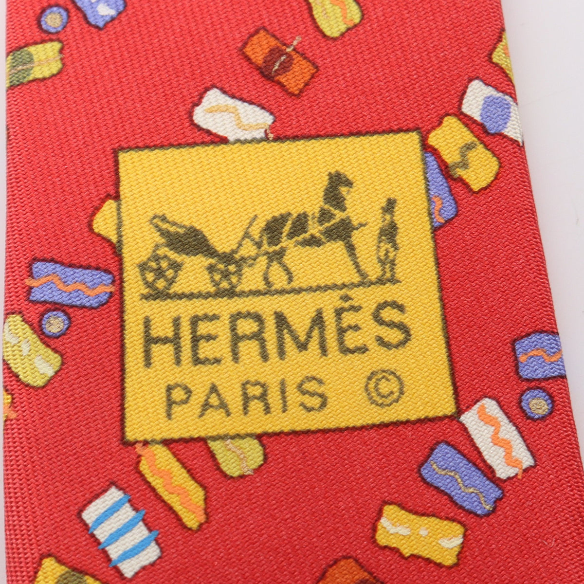 総柄 ネクタイ シルク レッド マルチカラー エルメス 財布・小物 HERMES