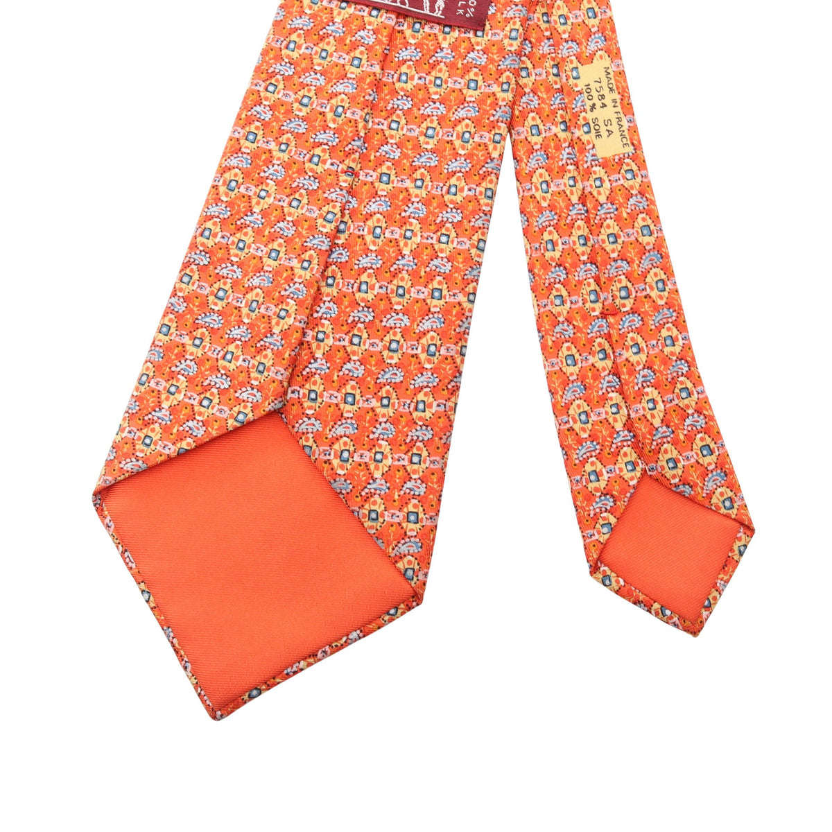 総柄 ネクタイ シルク オレンジ マルチカラー エルメス 財布・小物 HERMES