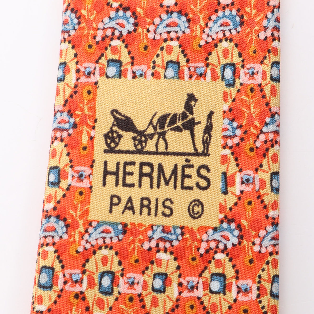 総柄 ネクタイ シルク オレンジ マルチカラー エルメス 財布・小物 HERMES