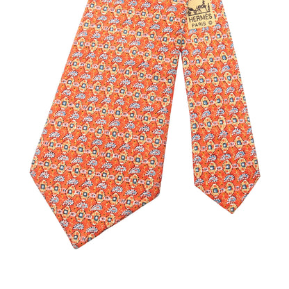総柄 ネクタイ シルク オレンジ マルチカラー エルメス 財布・小物 HERMES