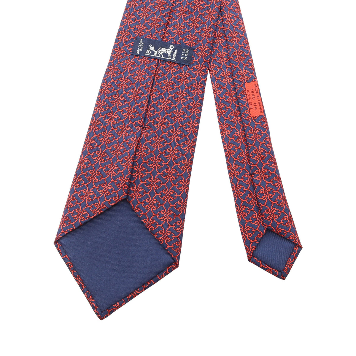 チェーン柄 ネクタイ シルク ネイビー レッド エルメス 財布・小物 HERMES