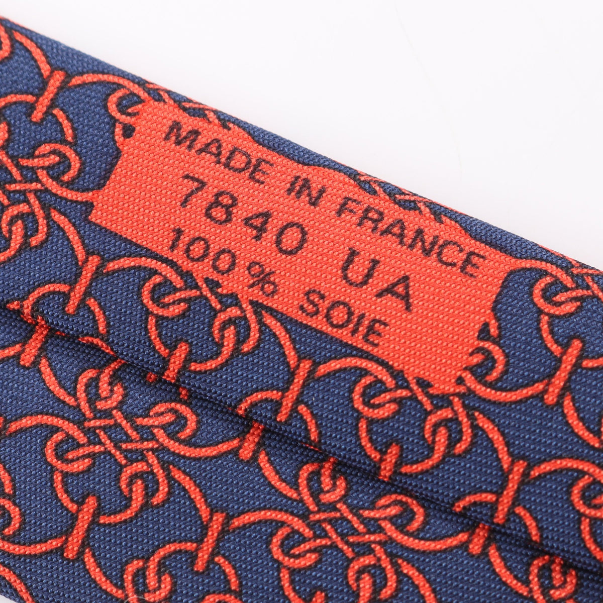 チェーン柄 ネクタイ シルク ネイビー レッド エルメス 財布・小物 HERMES