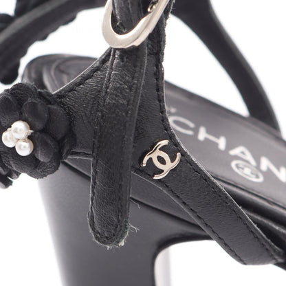 カメリア サンダル レザー ブラック シャネル シューズ CHANEL