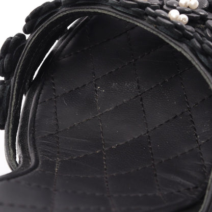 カメリア サンダル レザー ブラック シャネル シューズ CHANEL