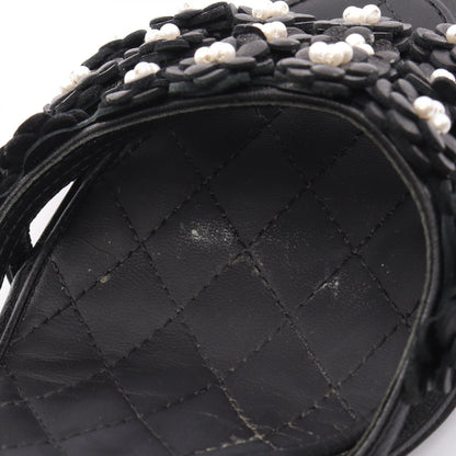 カメリア サンダル レザー ブラック シャネル シューズ CHANEL