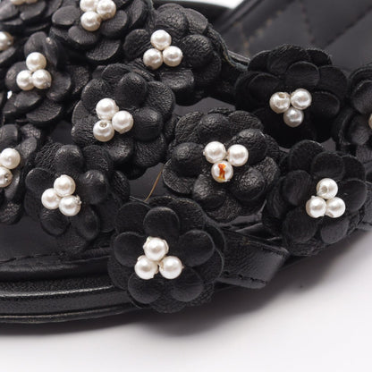 カメリア サンダル レザー ブラック シャネル シューズ CHANEL