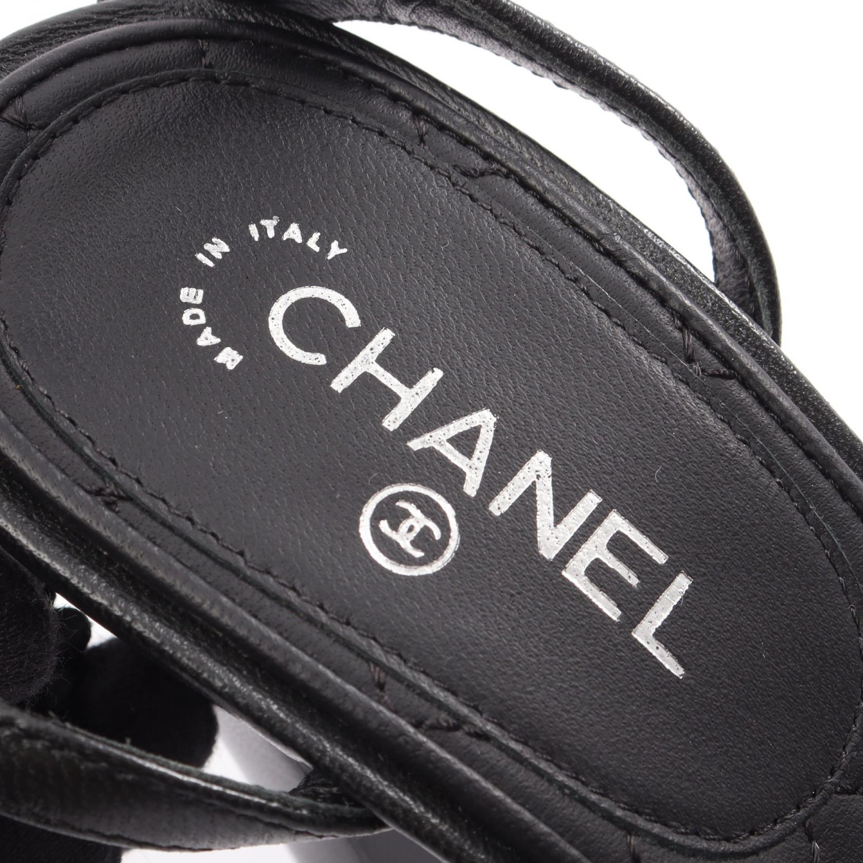 カメリア サンダル レザー ブラック シャネル シューズ CHANEL