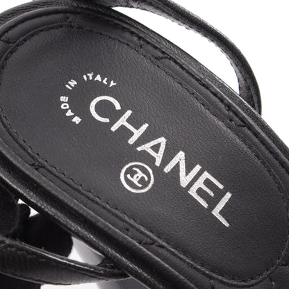 カメリア サンダル レザー ブラック シャネル シューズ CHANEL