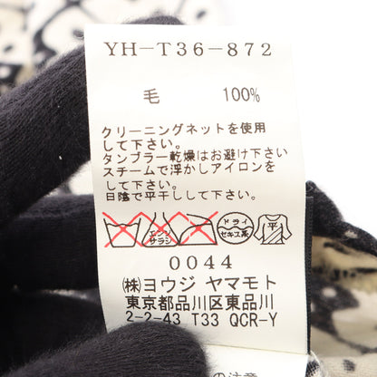 総柄 長袖Tシャツ ウール ホワイト ブラック ワイズ