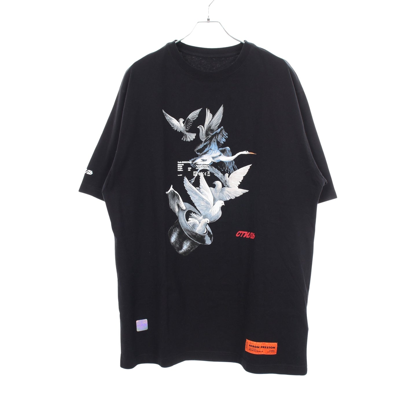 Magic Hat 鳩プリント クルーネック オーバーサイズ 半袖Tシャツ コットン ブラック ヘロンプレストン