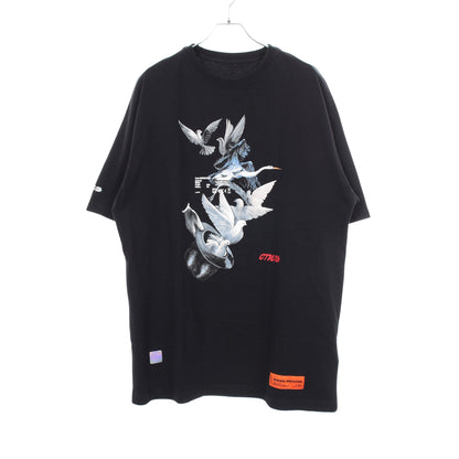 Magic Hat 鳩プリント クルーネック オーバーサイズ 半袖Tシャツ コットン ブラック ヘロンプレストン