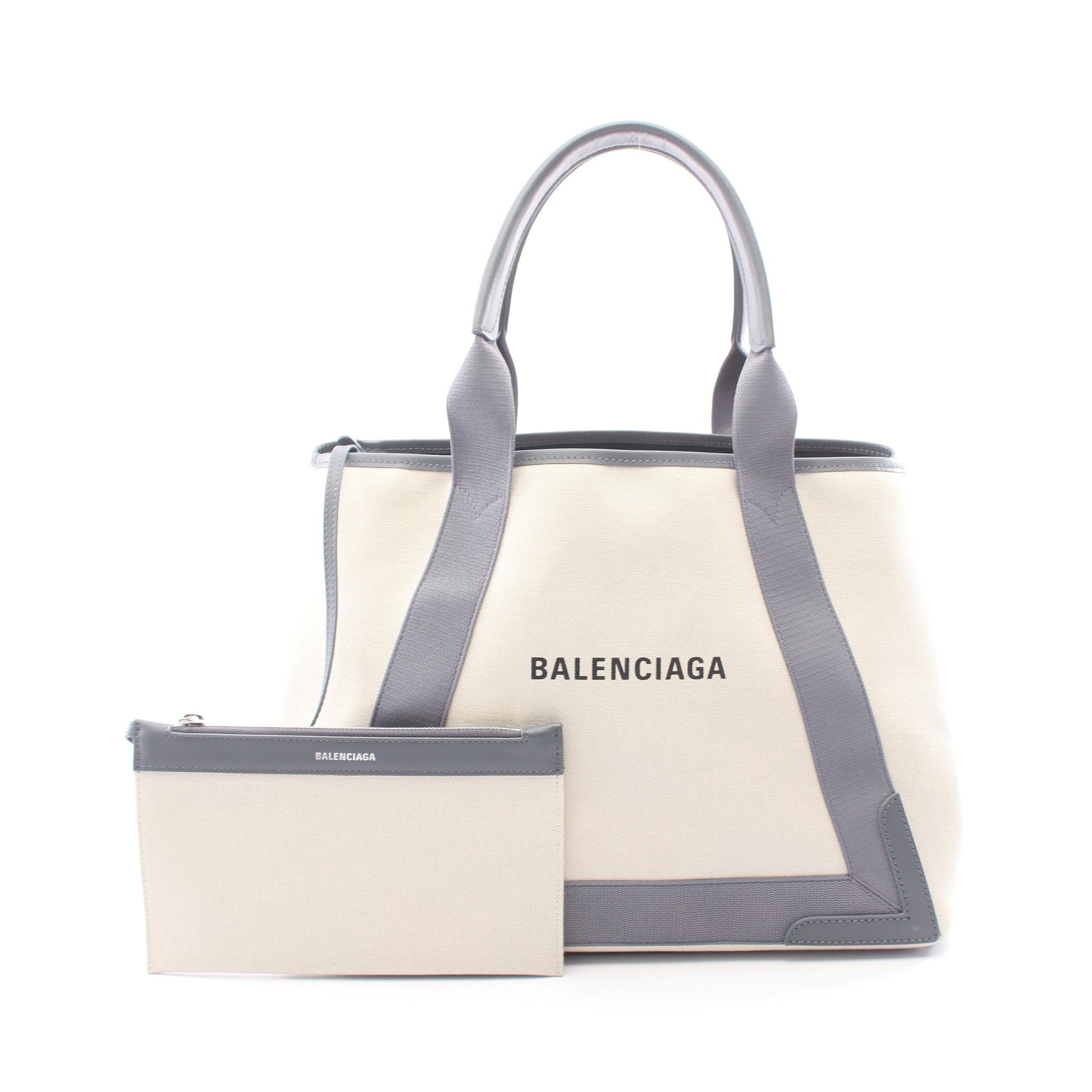 NAVY CABAS NEW M ネイビーカバ ハンドバッグ トートバッグ キャンバス レザー アイボリー グレー バレンシアガ バッグ BALENCIAGA