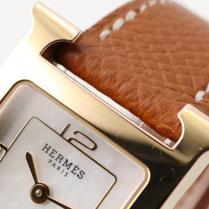 Hウォッチ ホワイトシェル レディース 腕時計 クオーツ GP レザー ホワイト エルメス 時計 HERMES